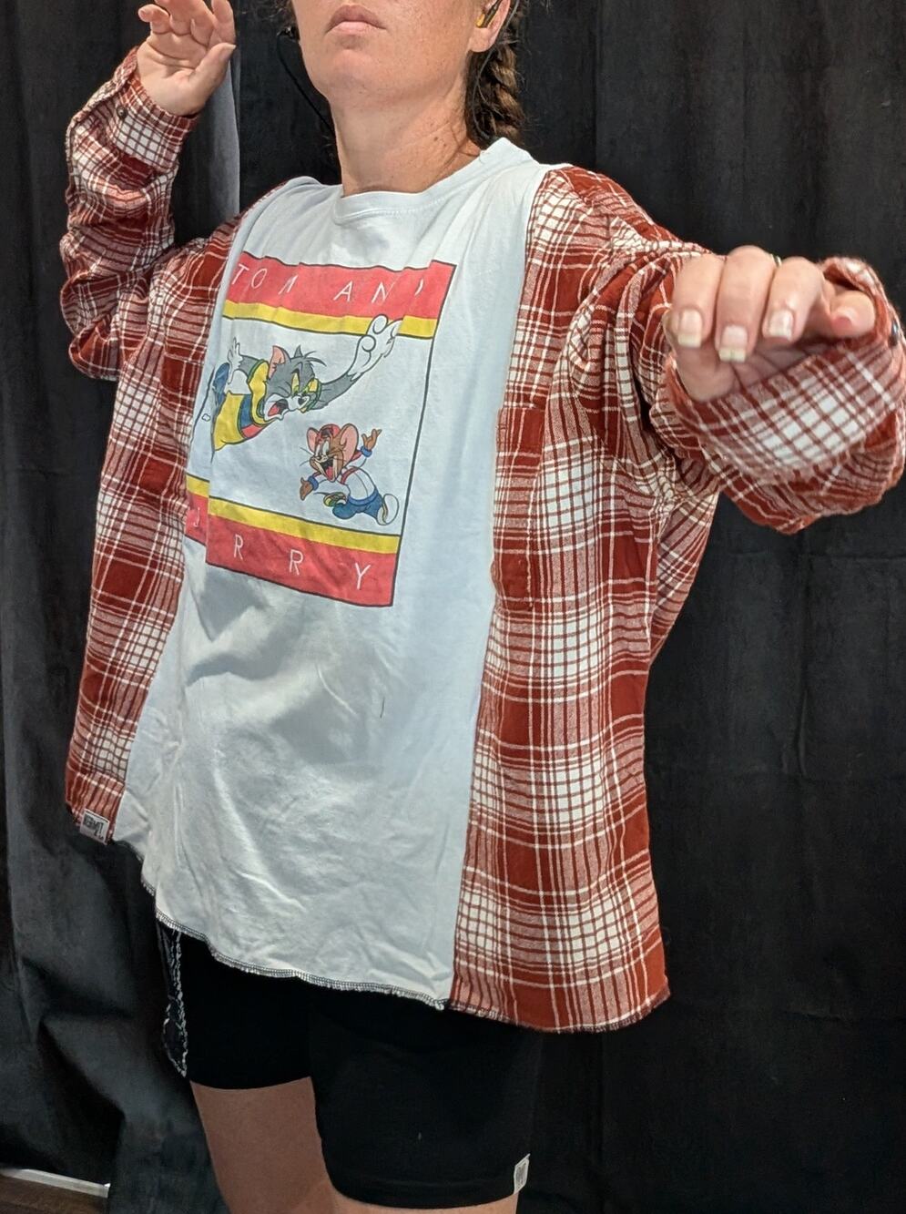 Upcycled Flannel Mash Up Top - Tom and Jerry